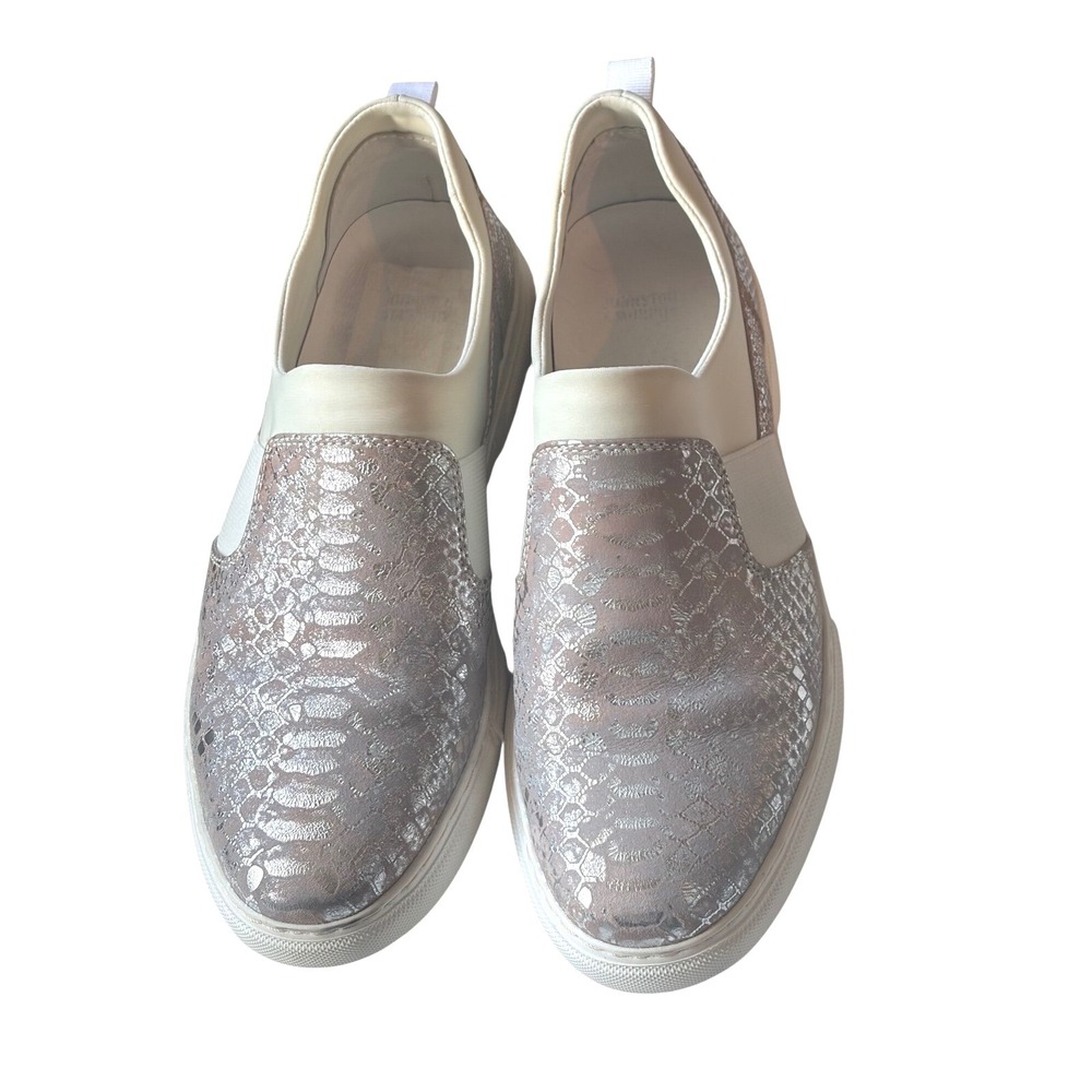 Johnston & Murphy Womens Metallic Snakeskin Slip On Sneakers Silver 8.5M